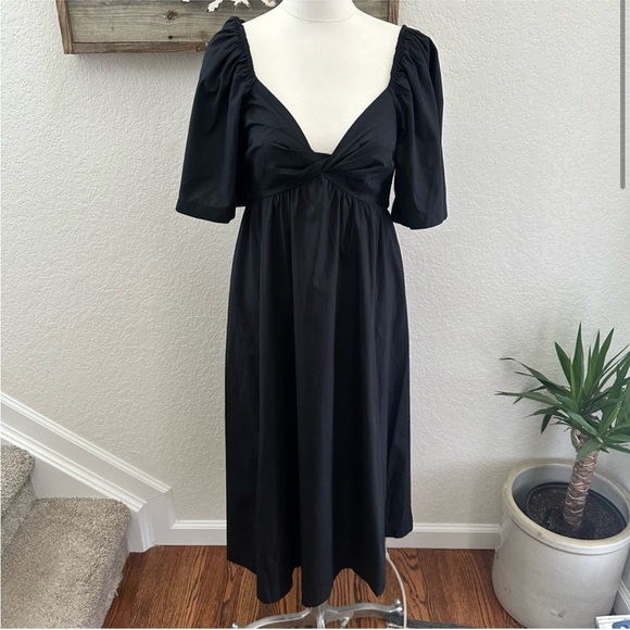 NWT Abercrombie & Fitch Womens Black Woven Sweetheart Neck Tie Back Midi Dress - Picture 1 of 7